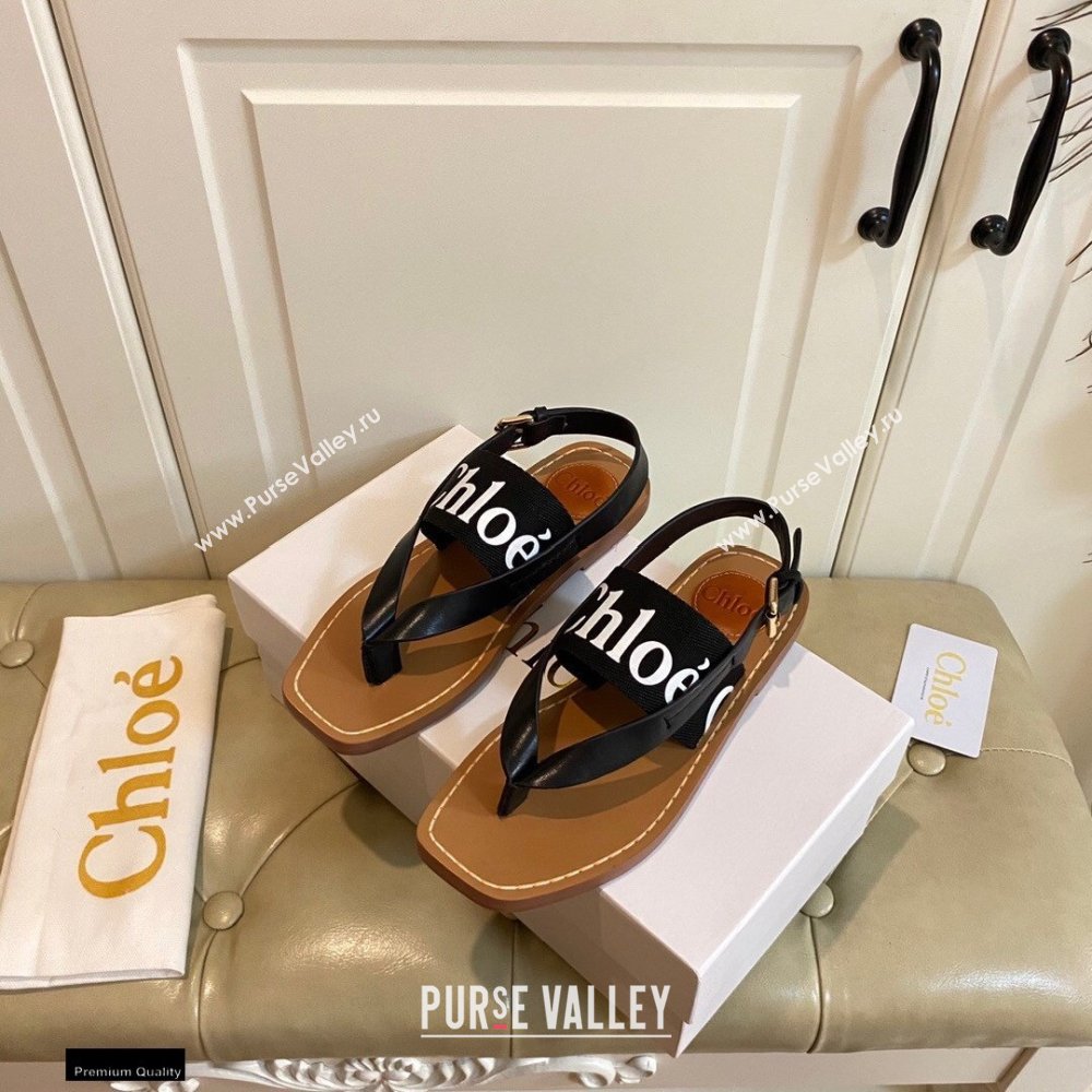 Chloe Logo Print Woody Flat Sandals in Calfskin and Canvas 02 2021 (modeng-21030477)