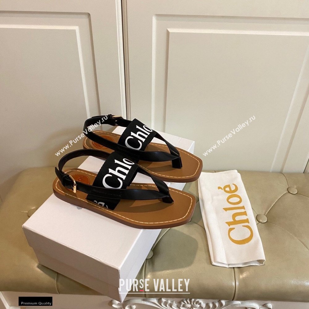 Chloe Logo Print Woody Flat Sandals in Calfskin and Canvas 02 2021 (modeng-21030477)