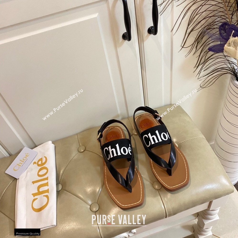 Chloe Logo Print Woody Flat Sandals in Calfskin and Canvas 02 2021 (modeng-21030477)