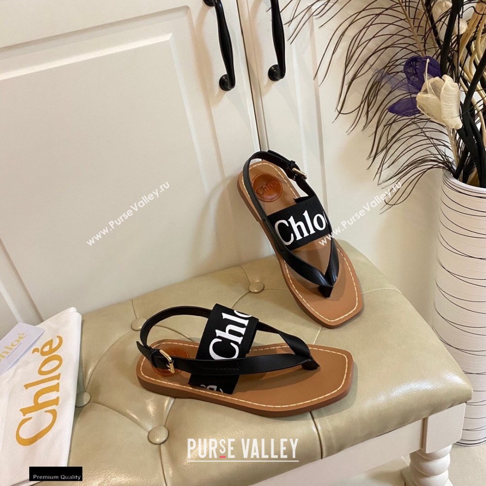 Chloe Logo Print Woody Flat Sandals in Calfskin and Canvas 02 2021 (modeng-21030477)