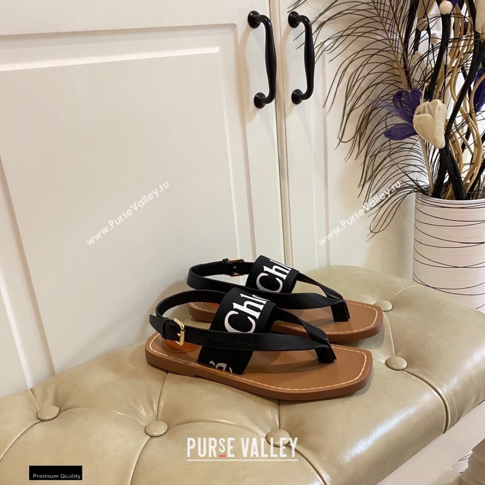 Chloe Logo Print Woody Flat Sandals in Calfskin and Canvas 02 2021 (modeng-21030477)