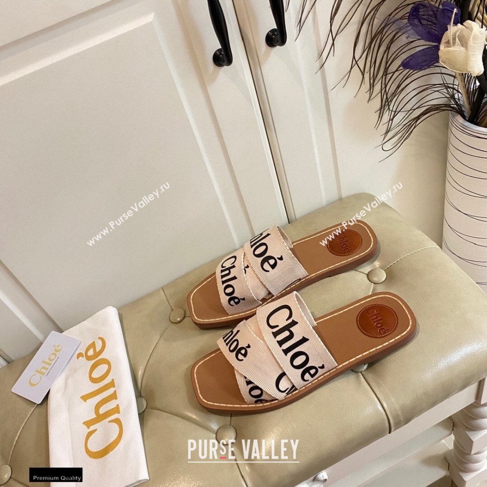 Chloe Logo Print Woody Flat Mules in Canvas 01 2021 (modeng-21030479)