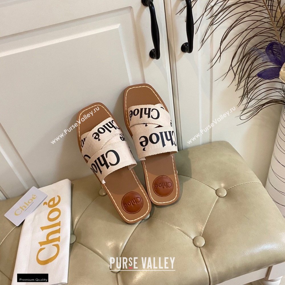 Chloe Logo Print Woody Flat Mules in Canvas 01 2021 (modeng-21030479)