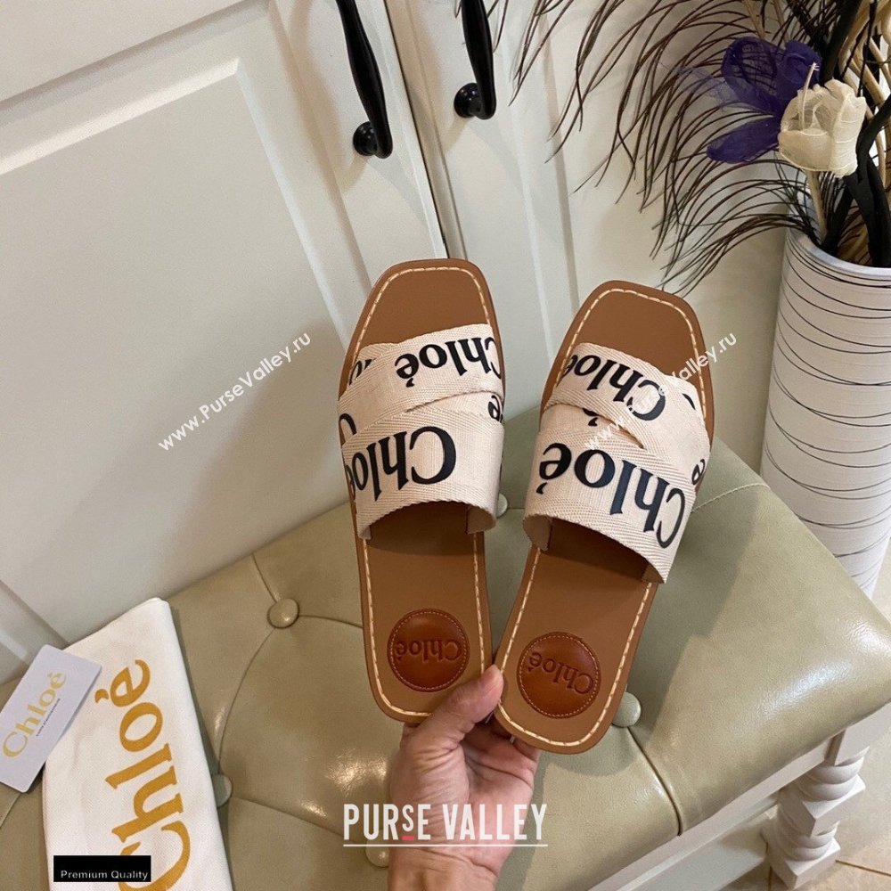 Chloe Logo Print Woody Flat Mules in Canvas 01 2021 (modeng-21030479)