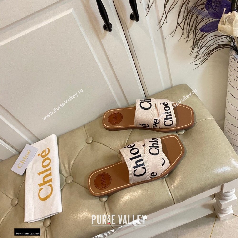 Chloe Logo Print Woody Flat Mules in Canvas 01 2021 (modeng-21030479)