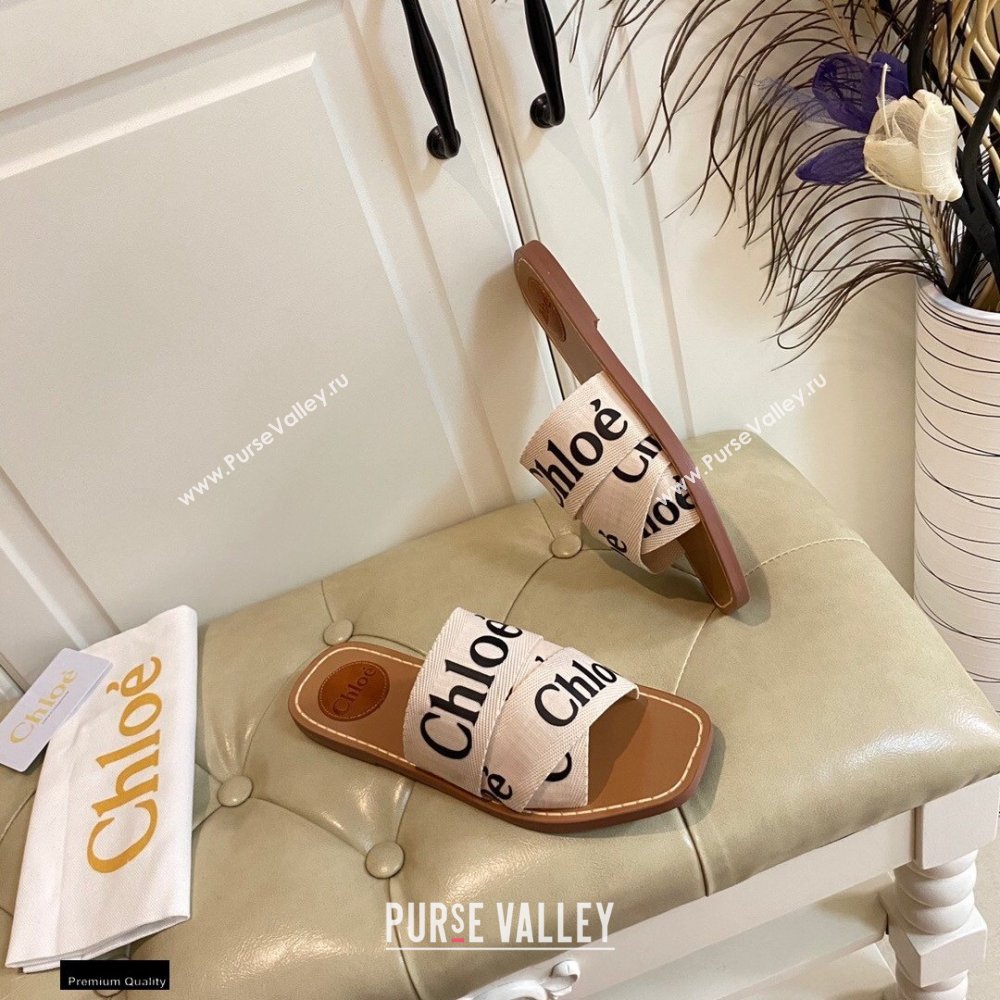 Chloe Logo Print Woody Flat Mules in Canvas 01 2021 (modeng-21030479)