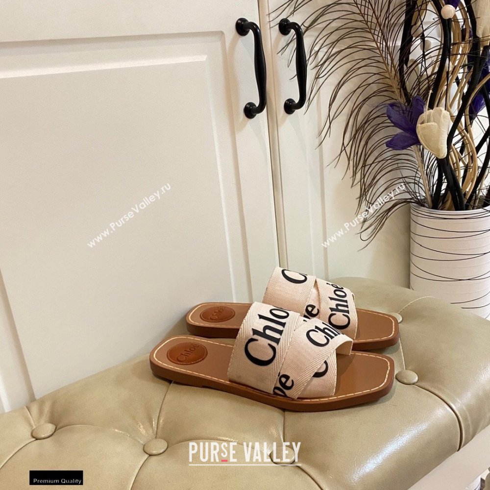 Chloe Logo Print Woody Flat Mules in Canvas 01 2021 (modeng-21030479)