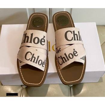 Chloe Logo Print Woody Flat Mules in Canvas 02 2021 (modeng-21030480)