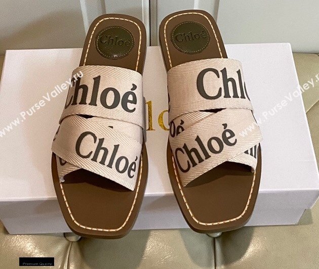 Chloe Logo Print Woody Flat Mules in Canvas 02 2021 (modeng-21030480)