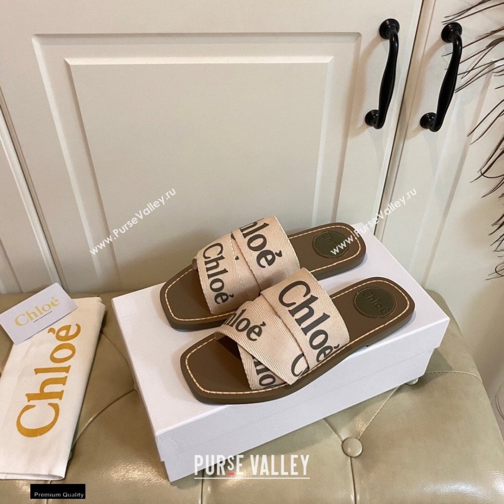 Chloe Logo Print Woody Flat Mules in Canvas 02 2021 (modeng-21030480)