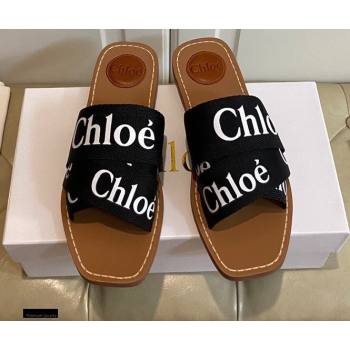 Chloe Logo Print Woody Flat Mules in Canvas 07 2021 (modeng-21030485)