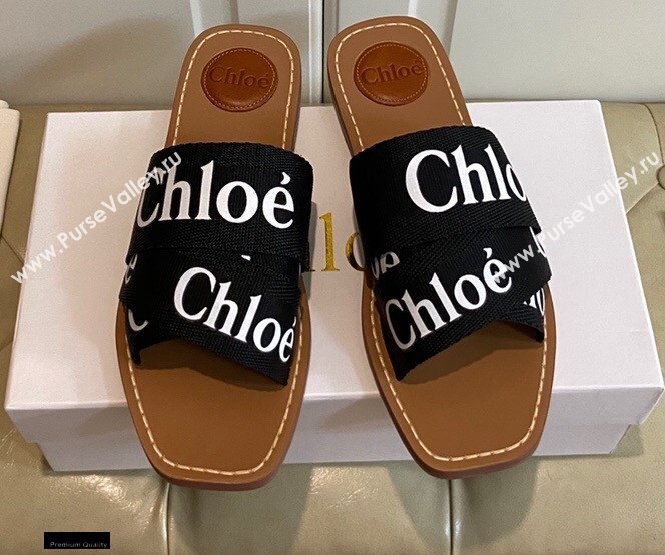 Chloe Logo Print Woody Flat Mules in Canvas 07 2021 (modeng-21030485)