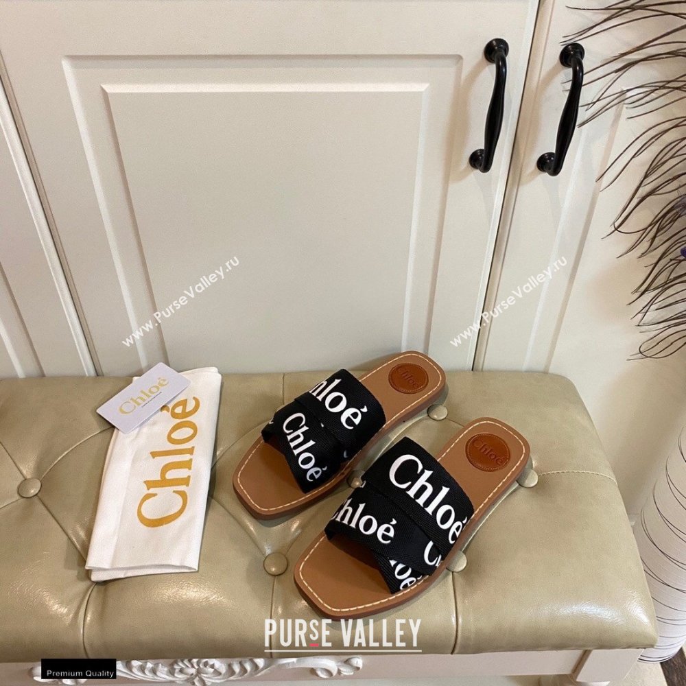 Chloe Logo Print Woody Flat Mules in Canvas 07 2021 (modeng-21030485)