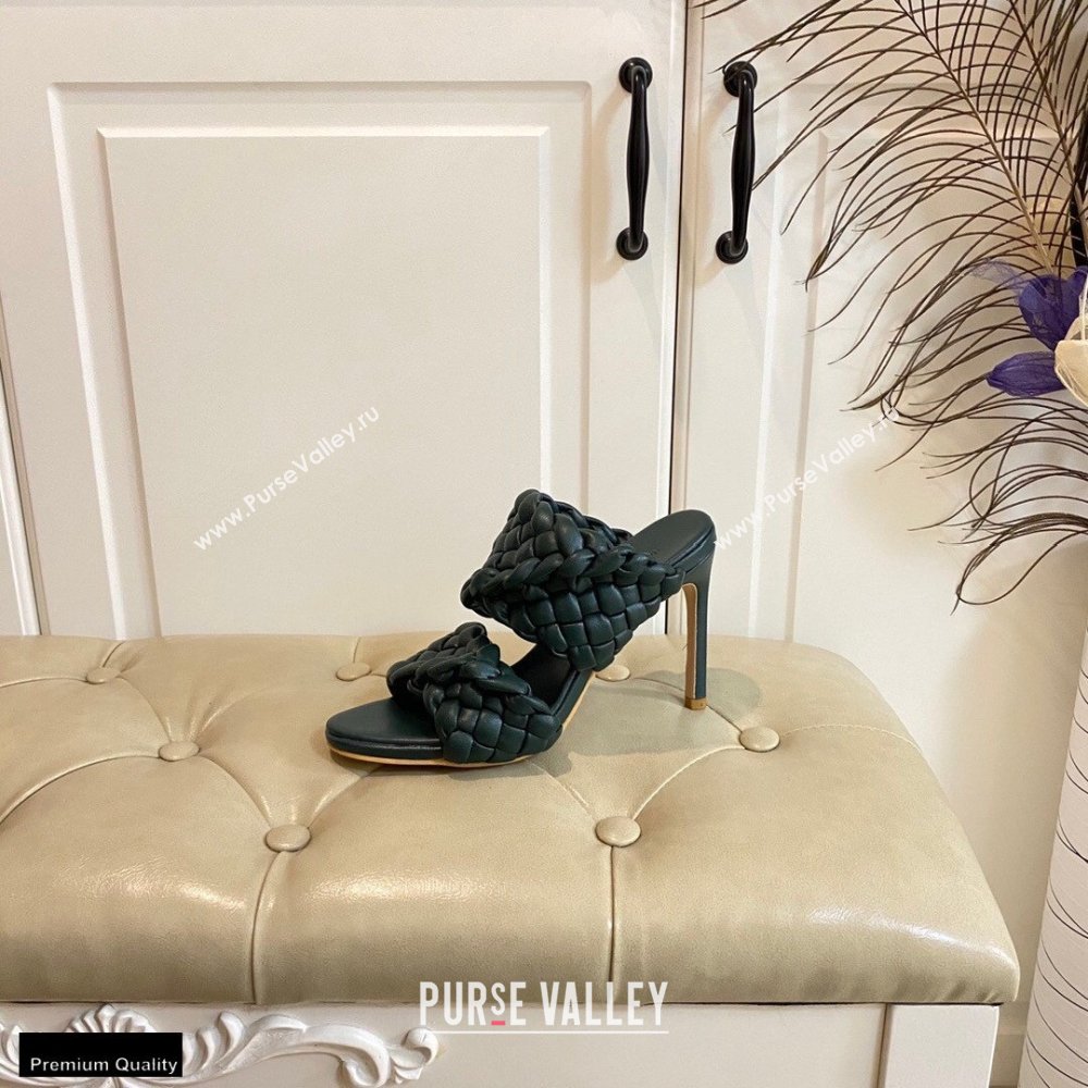 Bottega Veneta Heel 11cm The Curve Mules Sandals Dark Green with Twisted Intrecciato Leather Straps 2021 (modeng-21030302)