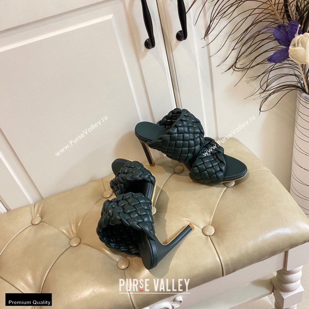 Bottega Veneta Heel 11cm The Curve Mules Sandals Dark Green with Twisted Intrecciato Leather Straps 2021 (modeng-21030302)