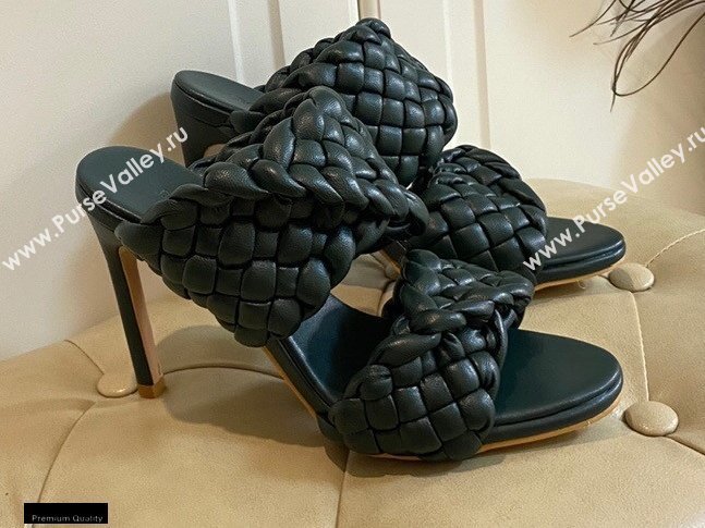 Bottega Veneta Heel 11cm The Curve Mules Sandals Dark Green with Twisted Intrecciato Leather Straps 2021 (modeng-21030302)