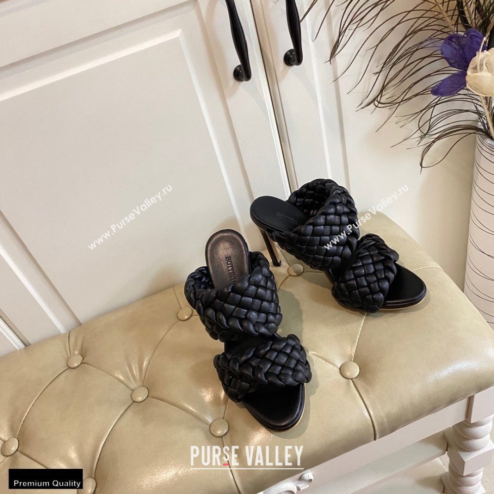 Bottega Veneta Heel 11cm The Curve Mules Sandals Black with Twisted Intrecciato Leather Straps 2021 (modeng-21030301)