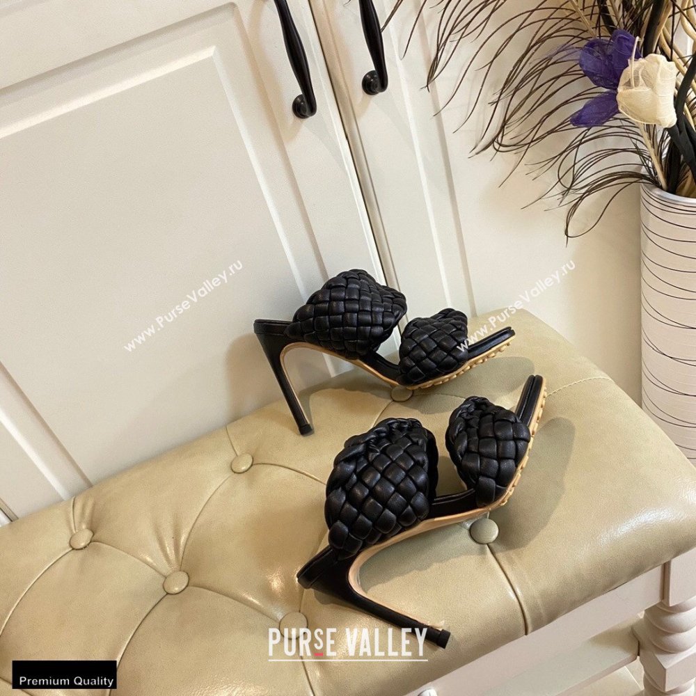 Bottega Veneta Heel 11cm The Curve Mules Sandals Black with Twisted Intrecciato Leather Straps 2021 (modeng-21030301)