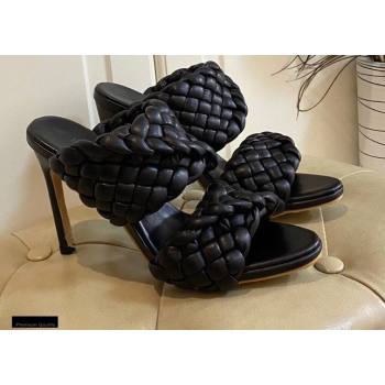 Bottega Veneta Heel 11cm The Curve Mules Sandals Black with Twisted Intrecciato Leather Straps 2021 (modeng-21030301)