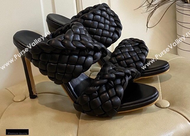 Bottega Veneta Heel 11cm The Curve Mules Sandals Black with Twisted Intrecciato Leather Straps 2021 (modeng-21030301)