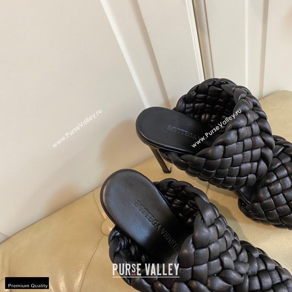 Bottega Veneta Heel 11cm The Curve Mules Sandals Black with Twisted Intrecciato Leather Straps 2021 (modeng-21030301)