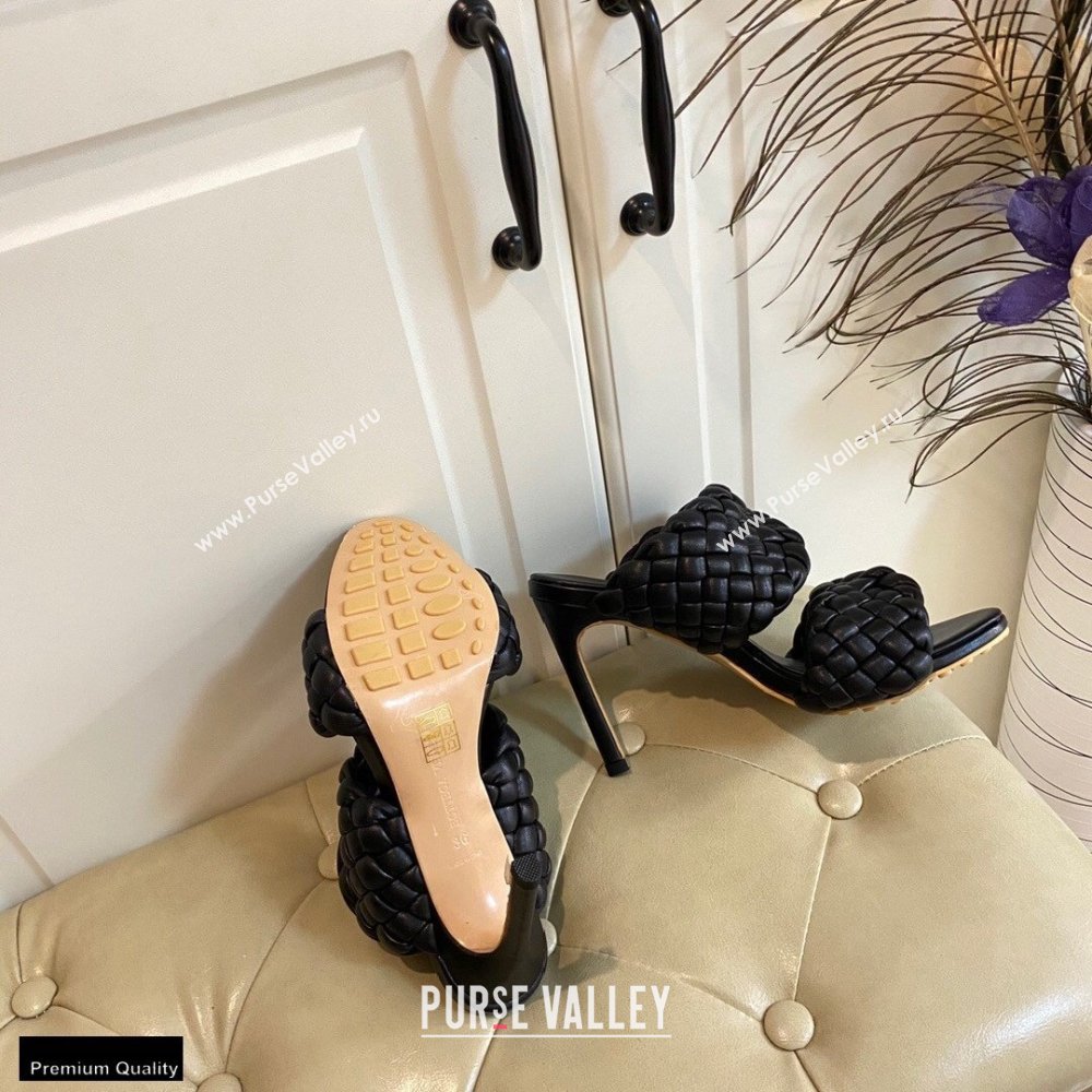 Bottega Veneta Heel 11cm The Curve Mules Sandals Black with Twisted Intrecciato Leather Straps 2021 (modeng-21030301)