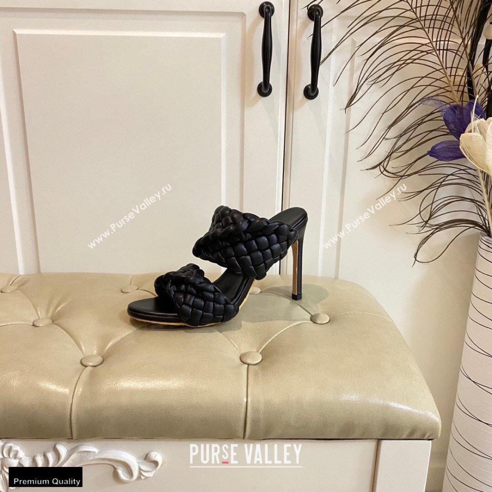 Bottega Veneta Heel 11cm The Curve Mules Sandals Black with Twisted Intrecciato Leather Straps 2021 (modeng-21030301)