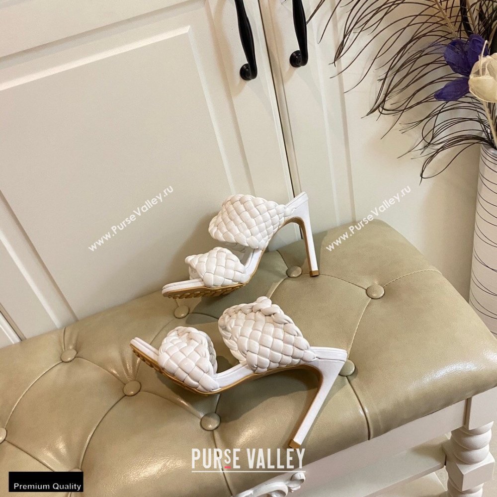 Bottega Veneta Heel 11cm The Curve Mules Sandals White with Twisted Intrecciato Leather Straps 2021 (modeng-21030303)