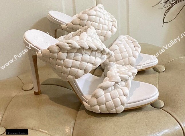 Bottega Veneta Heel 11cm The Curve Mules Sandals White with Twisted Intrecciato Leather Straps 2021 (modeng-21030303)