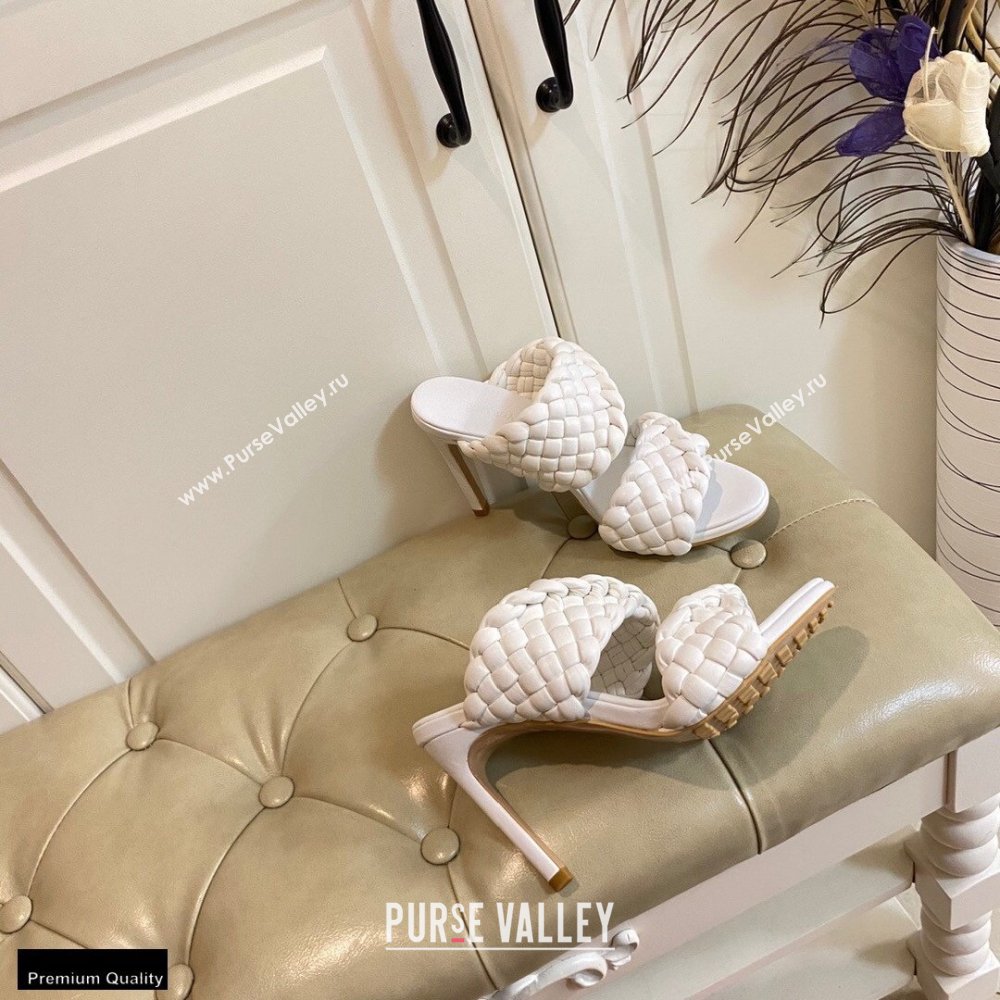 Bottega Veneta Heel 11cm The Curve Mules Sandals White with Twisted Intrecciato Leather Straps 2021 (modeng-21030303)