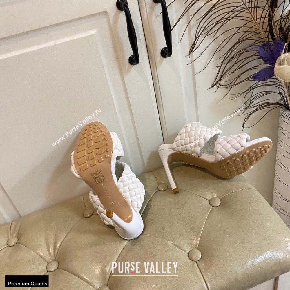 Bottega Veneta Heel 11cm The Curve Mules Sandals White with Twisted Intrecciato Leather Straps 2021 (modeng-21030303)