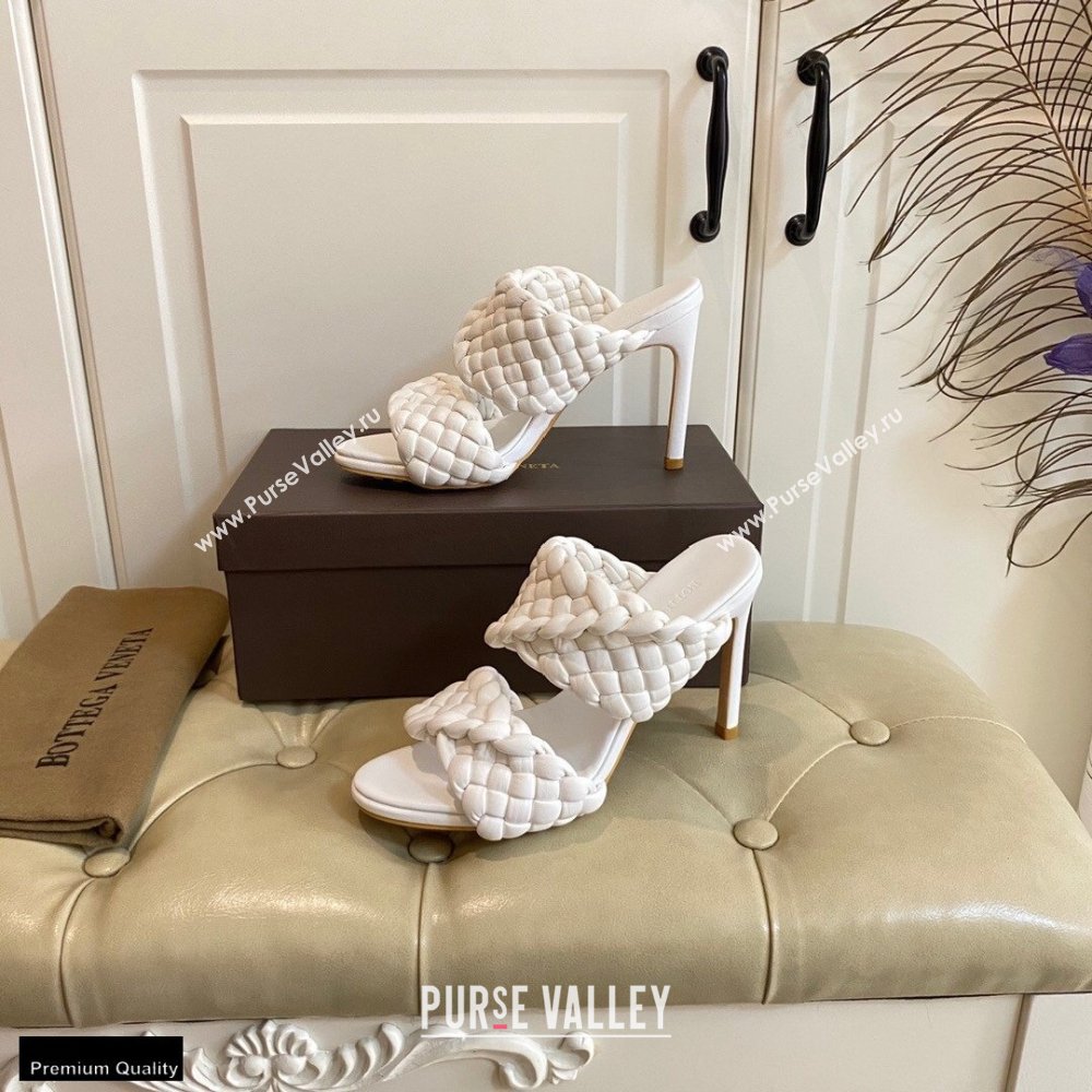 Bottega Veneta Heel 11cm The Curve Mules Sandals White with Twisted Intrecciato Leather Straps 2021 (modeng-21030303)