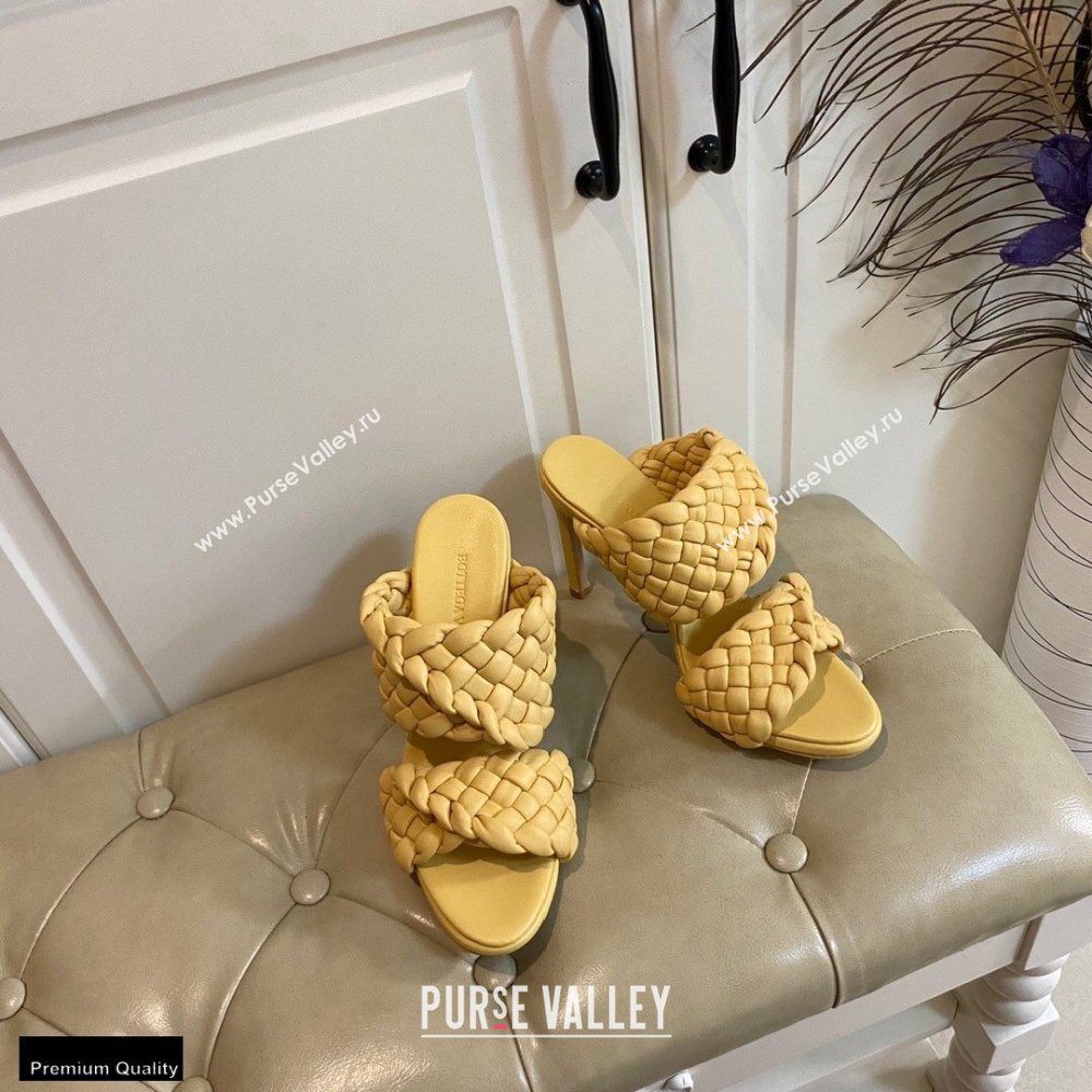 Bottega Veneta Heel 11cm The Curve Mules Sandals Yellow with Twisted Intrecciato Leather Straps 2021 (modeng-21030304)