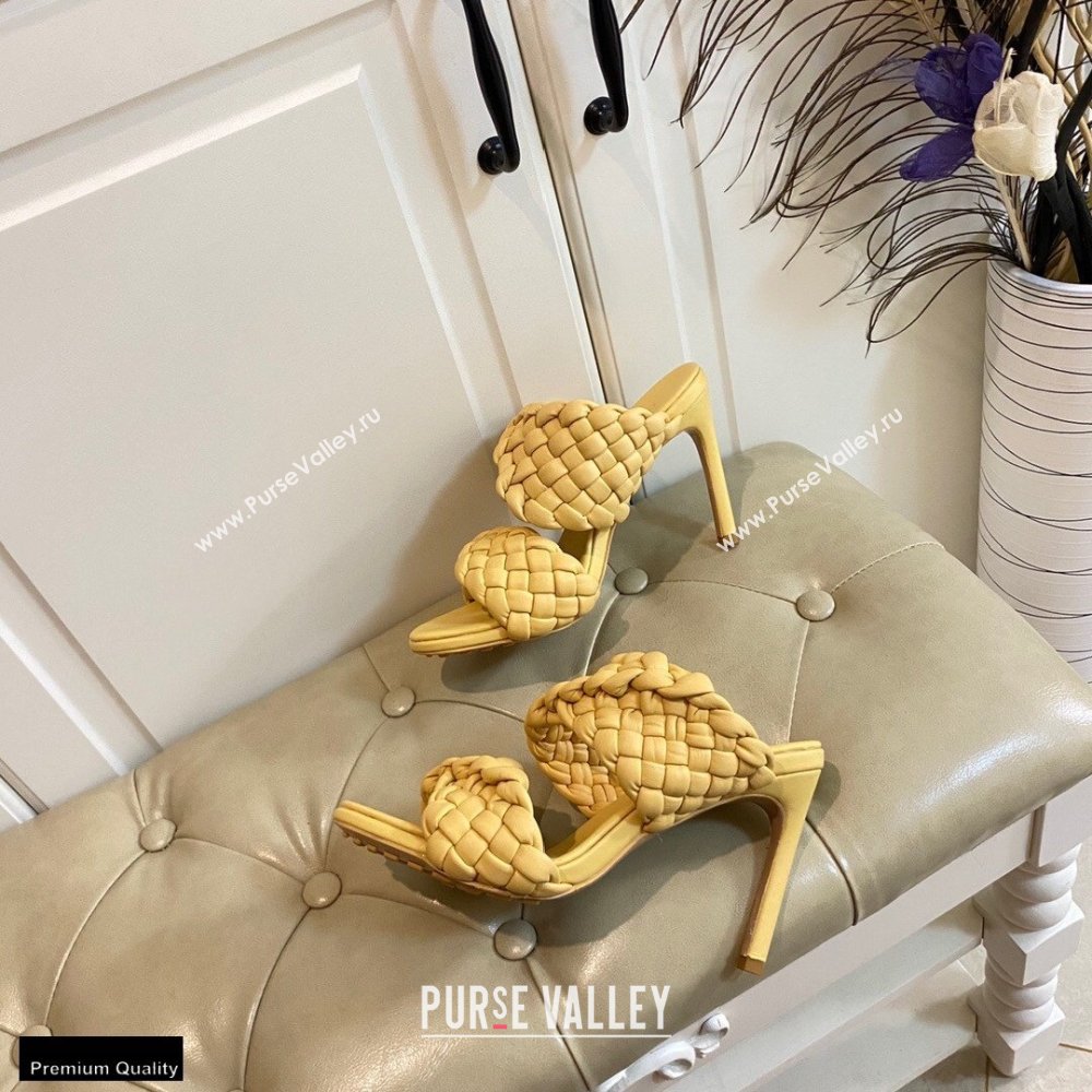 Bottega Veneta Heel 11cm The Curve Mules Sandals Yellow with Twisted Intrecciato Leather Straps 2021 (modeng-21030304)