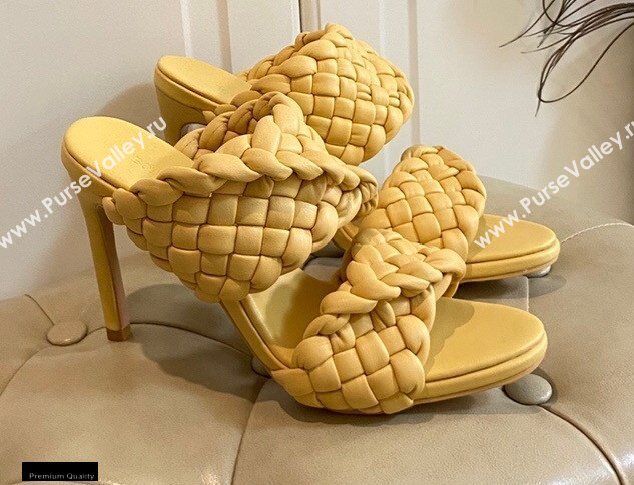 Bottega Veneta Heel 11cm The Curve Mules Sandals Yellow with Twisted Intrecciato Leather Straps 2021 (modeng-21030304)