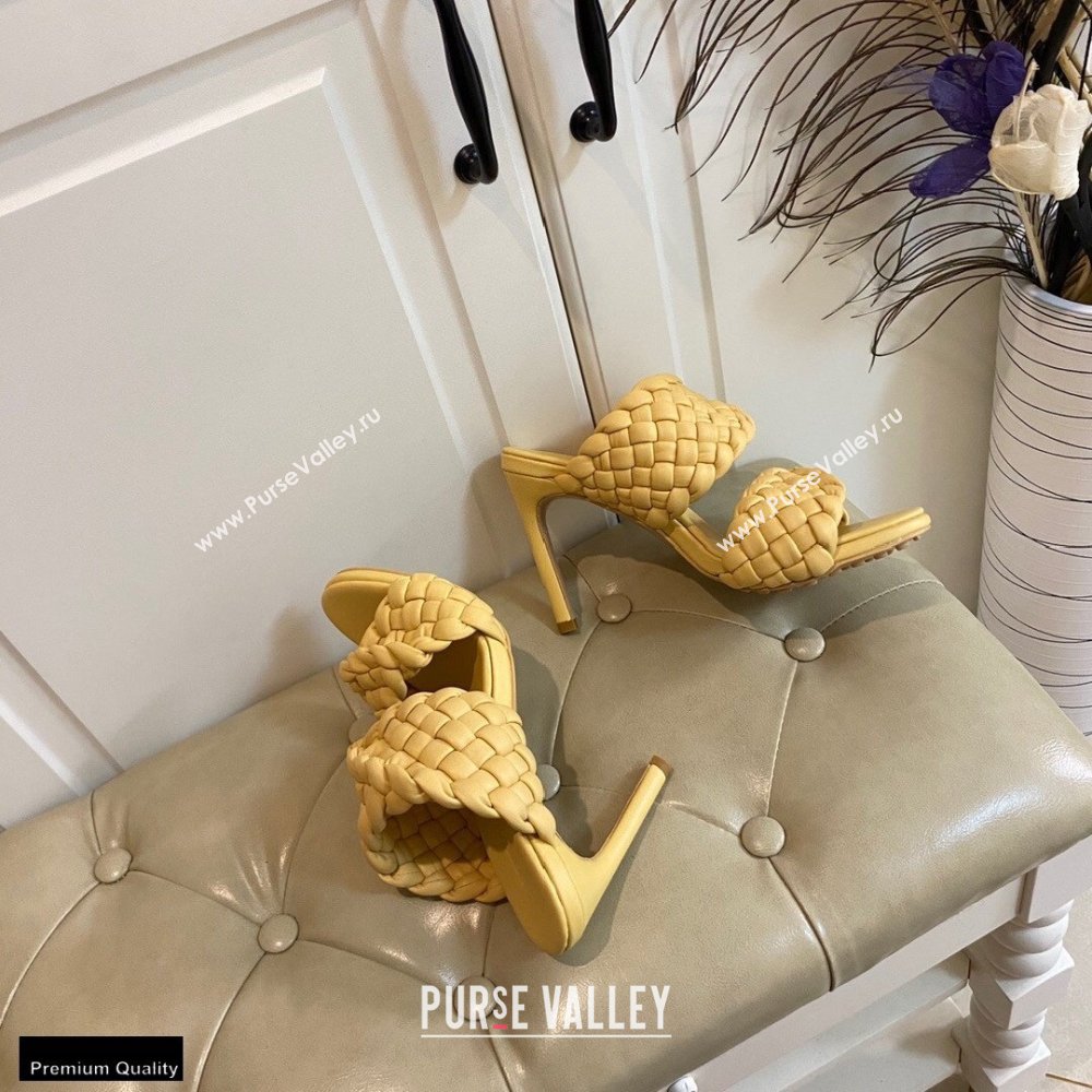 Bottega Veneta Heel 11cm The Curve Mules Sandals Yellow with Twisted Intrecciato Leather Straps 2021 (modeng-21030304)