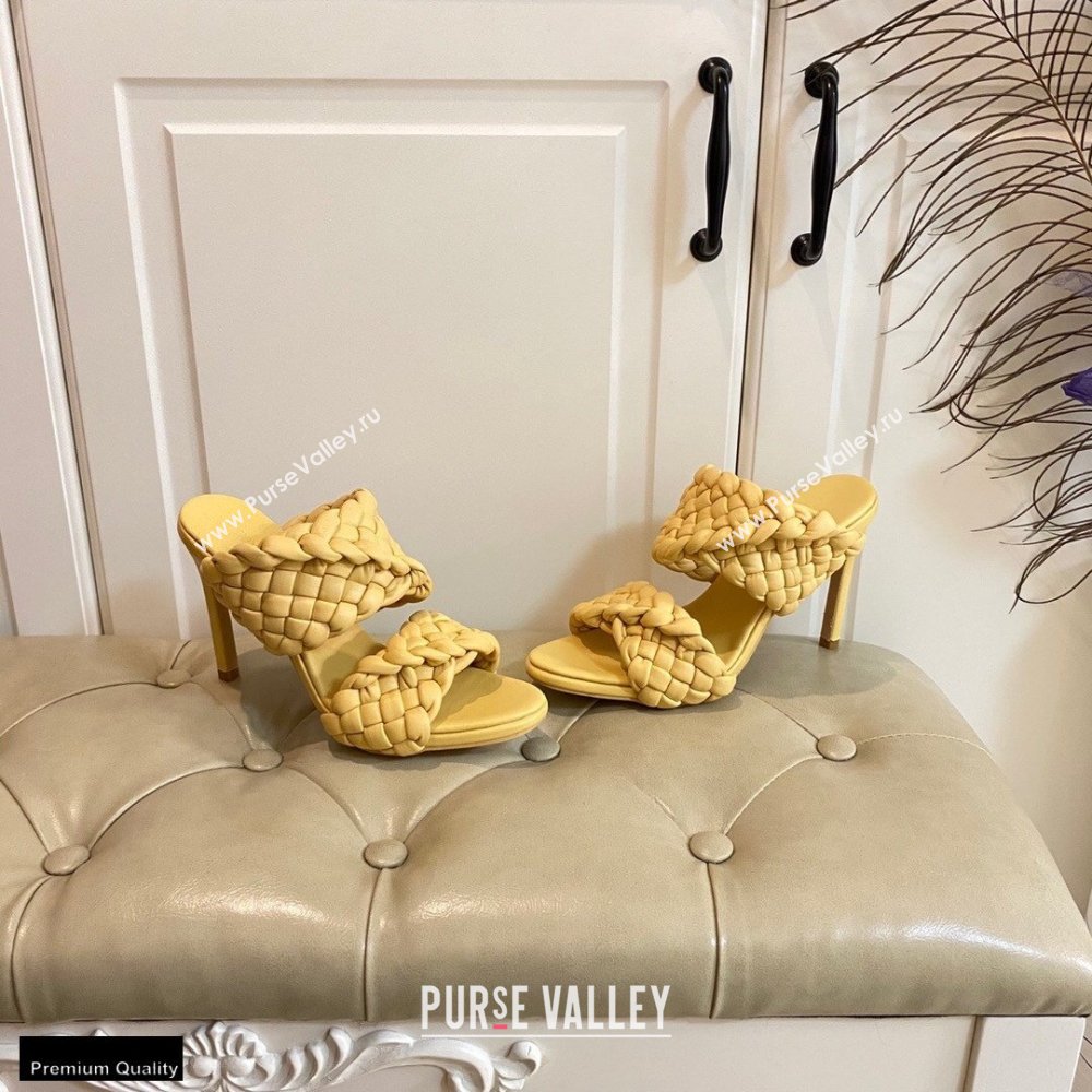 Bottega Veneta Heel 11cm The Curve Mules Sandals Yellow with Twisted Intrecciato Leather Straps 2021 (modeng-21030304)