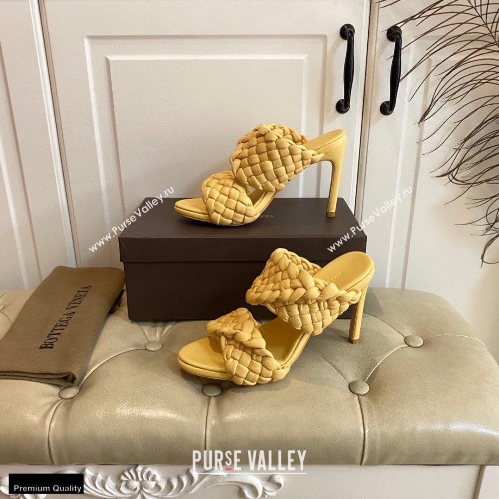 Bottega Veneta Heel 11cm The Curve Mules Sandals Yellow with Twisted Intrecciato Leather Straps 2021 (modeng-21030304)