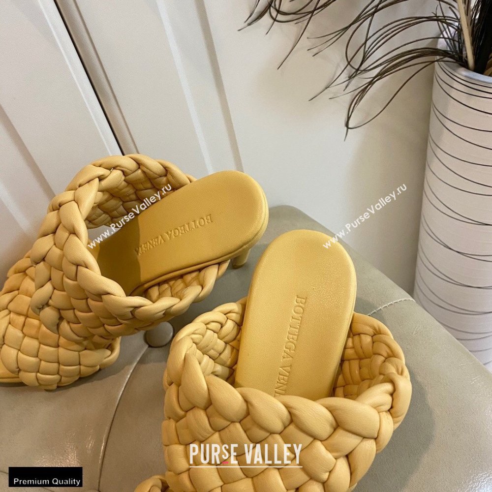 Bottega Veneta Heel 11cm The Curve Mules Sandals Yellow with Twisted Intrecciato Leather Straps 2021 (modeng-21030304)