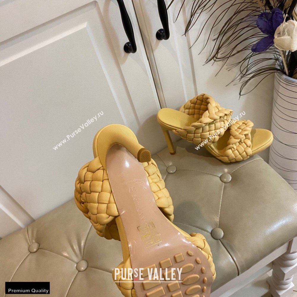 Bottega Veneta Heel 11cm The Curve Mules Sandals Yellow with Twisted Intrecciato Leather Straps 2021 (modeng-21030304)