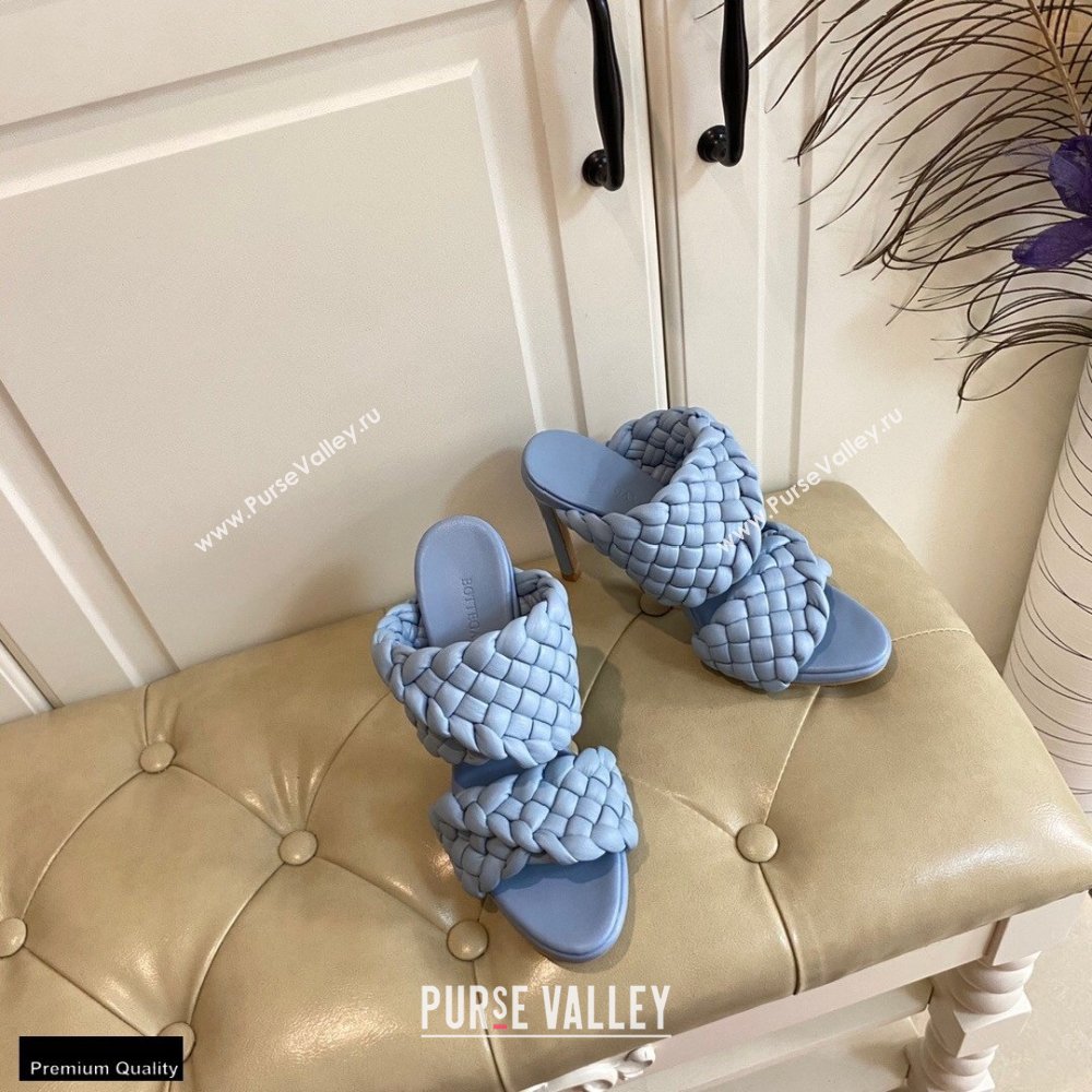 Bottega Veneta Heel 11cm The Curve Mules Sandals Sky Blue with Twisted Intrecciato Leather Straps 2021 (modeng-21030305)