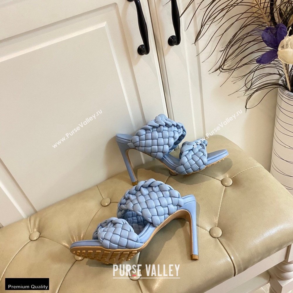 Bottega Veneta Heel 11cm The Curve Mules Sandals Sky Blue with Twisted Intrecciato Leather Straps 2021 (modeng-21030305)