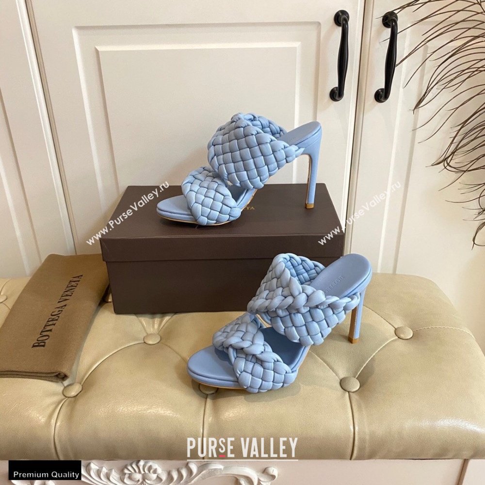 Bottega Veneta Heel 11cm The Curve Mules Sandals Sky Blue with Twisted Intrecciato Leather Straps 2021 (modeng-21030305)