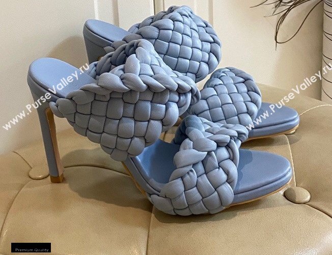 Bottega Veneta Heel 11cm The Curve Mules Sandals Sky Blue with Twisted Intrecciato Leather Straps 2021 (modeng-21030305)