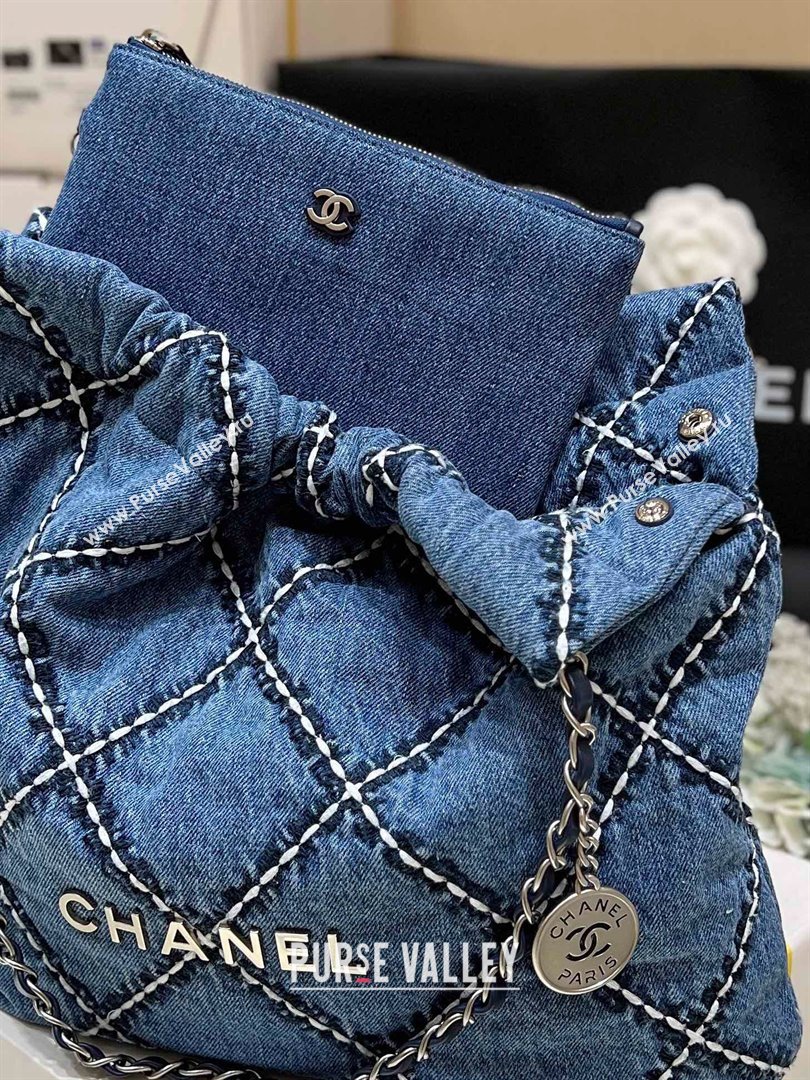 Chanel Stitched Denim Silver-Tone Metal Blue 22 Small Handbag AS3260 2024(original quality) (shunyang-240413-01)
