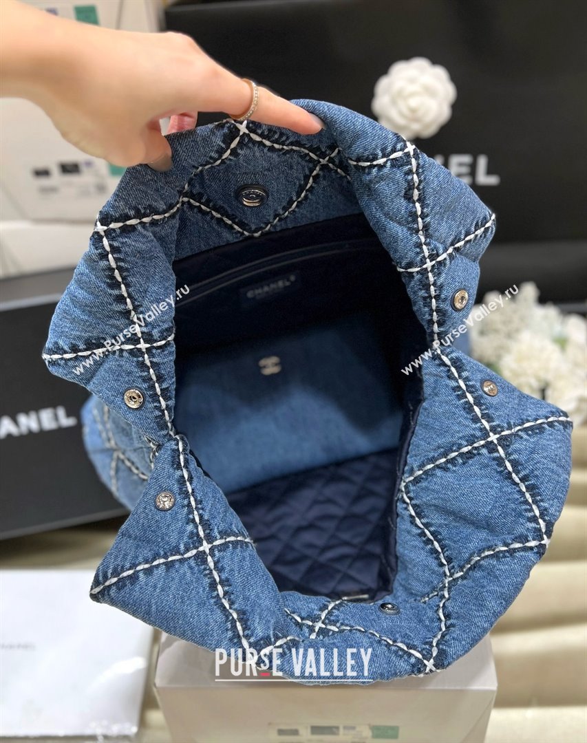 Chanel Stitched Denim Silver-Tone Metal Blue 22 Small Handbag AS3260 2024(original quality) (shunyang-240413-01)