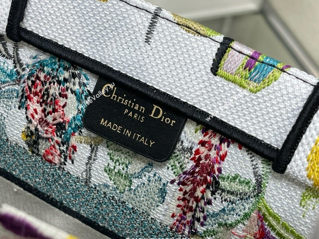 Dior medium Book Tote Bag in White Multicolor Toile de Jouy Fantastica Embroidery 2024 (xxg-240413-01)