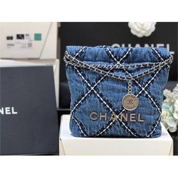 chanel Stitched Denim Silver-Tone Metal Blue 22 Mini Handbag AS3980 2024(original quality) (shunyang-240413-02)