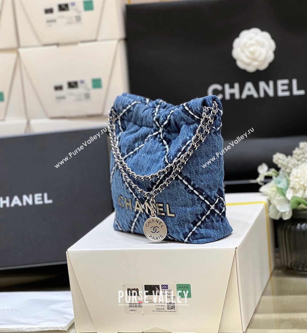 chanel Stitched Denim Silver-Tone Metal Blue 22 Mini Handbag AS3980 2024(original quality) (shunyang-240413-02)