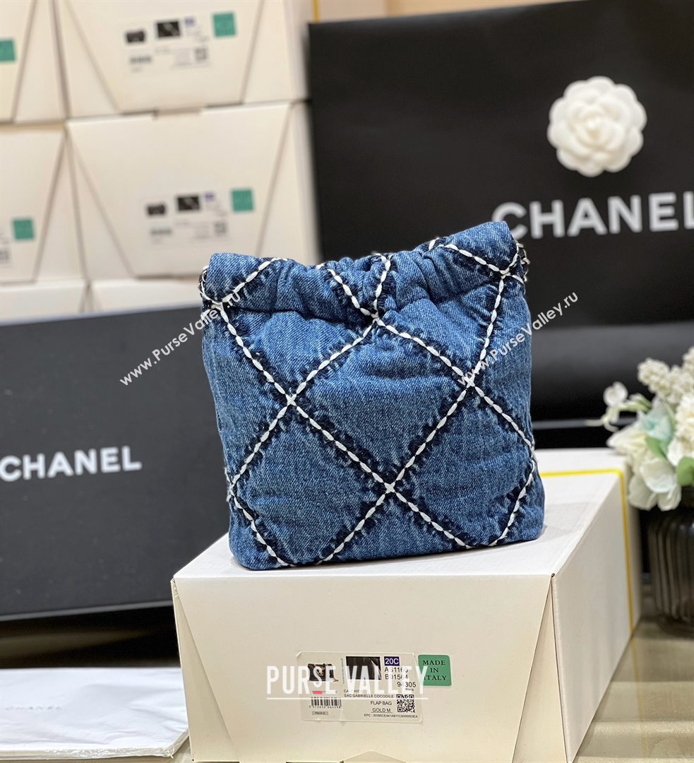 chanel Stitched Denim Silver-Tone Metal Blue 22 Mini Handbag AS3980 2024(original quality) (shunyang-240413-02)
